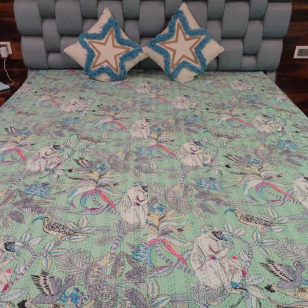 INDIAN HANDMADE COTTON KANTHA BED COVER