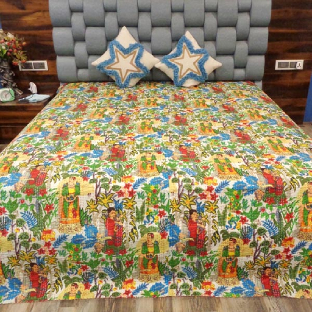FARIDA DESIGN COTTON KANTHA BED COVER