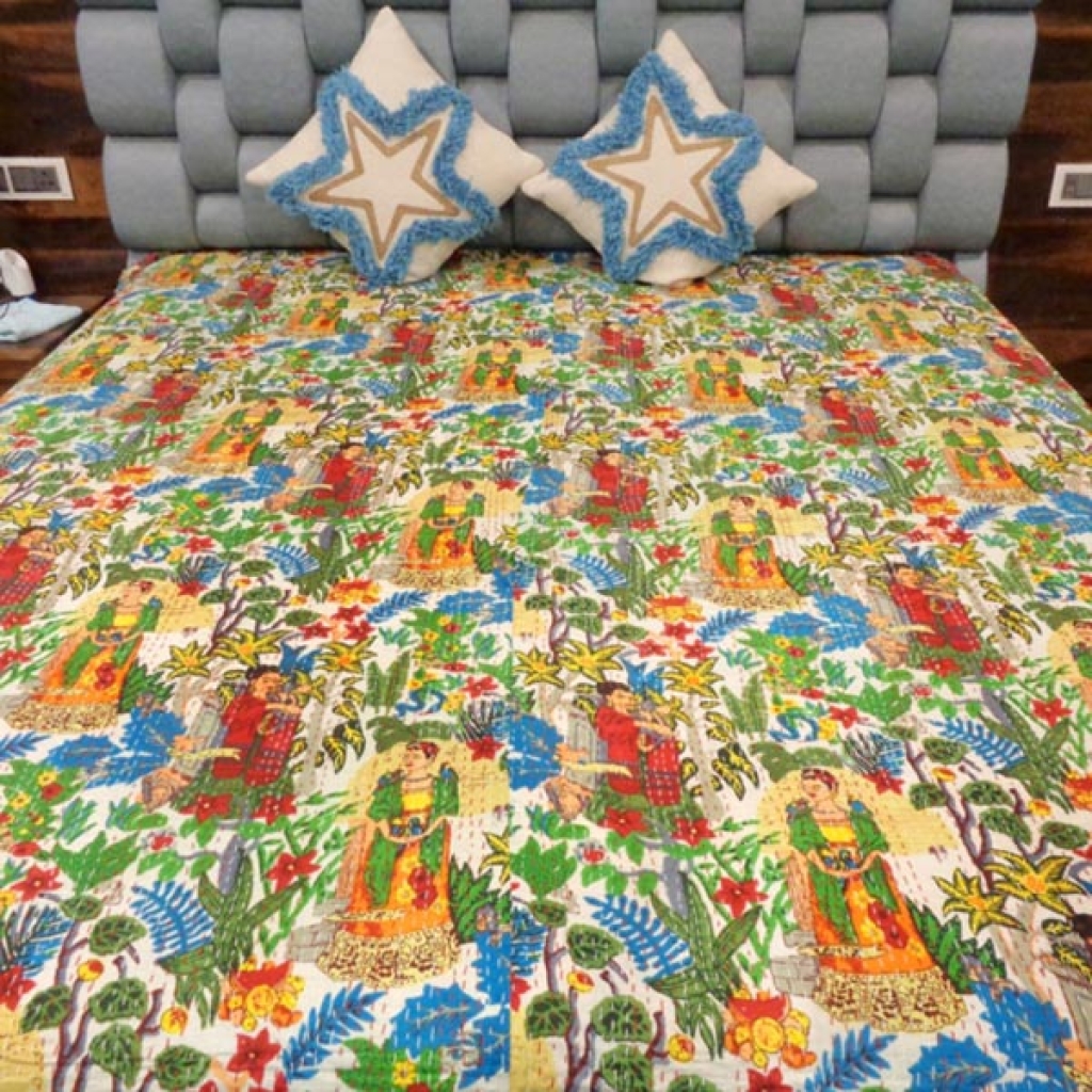 FARIDA DESIGN COTTON KANTHA BED COVER